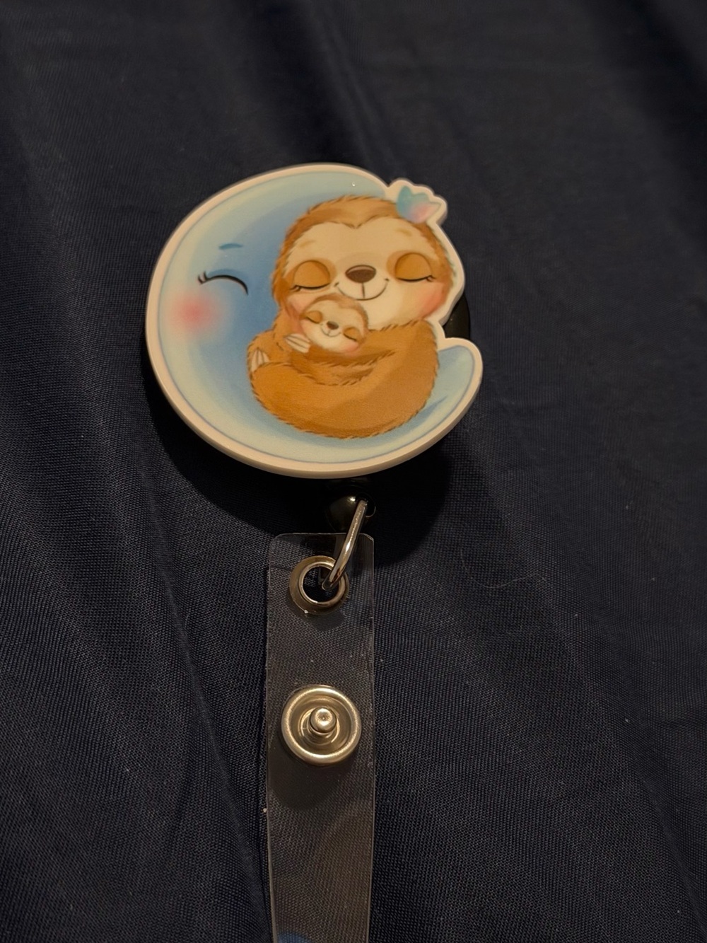 Sloth Moon Badge Reel - Brown & Blue Retractable ID Holder